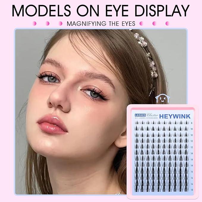 Fairy Lash Clusters Kit Manga Lash Clusters 8-18mm DIY Eyelash Extensions Kit Wet-Look Spiky Anime Individual Eyelashes Clusters with 0.05mm Ultra-Thin Invisible Lash Band by HEYWINK