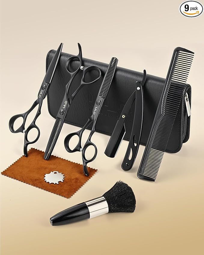 ULG Hair Cutting Scissors Set Professional Thinning Scissors for Hair Cutting All-in-One 9 Pcs Hairdressing Shear Set with 3 Professional Barber Shears for Salon & Home