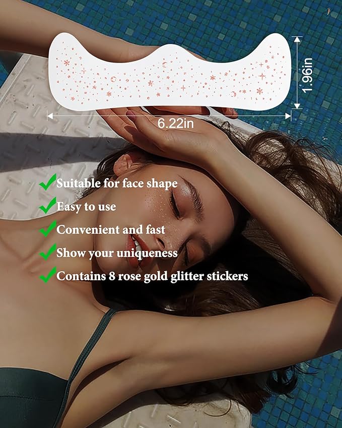 Body Face Glitter Rave Festival Pride Party Accessories - Rose Gold Waterproof Face Tattoos Makeup Patches for Women - 8 Counts