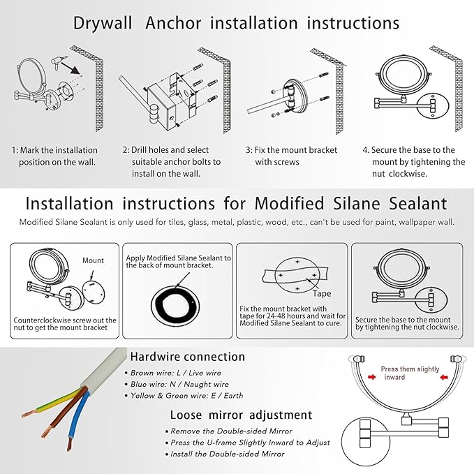 Wall Mounted Makeup Mirror with 3 Color Lights Stepless Dimming, 8" 1X/10X Magnifying LED Two Sided Touch Sensor Extendable Arm 360 Swivel Shaving Light Up Mirror Hardwired for Bathroom, Matte Black