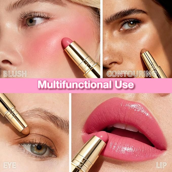 evpct 2In1 Blush Contour Multiuse Makeup Stick, Rose & Warm Nude Brown Creamy Butter Blush Bronzer Contour Contouring Stick for Cheeks Lip Eyes Faces, Mloisturing Radiant Finish, Vegan & Cruelty-Free
