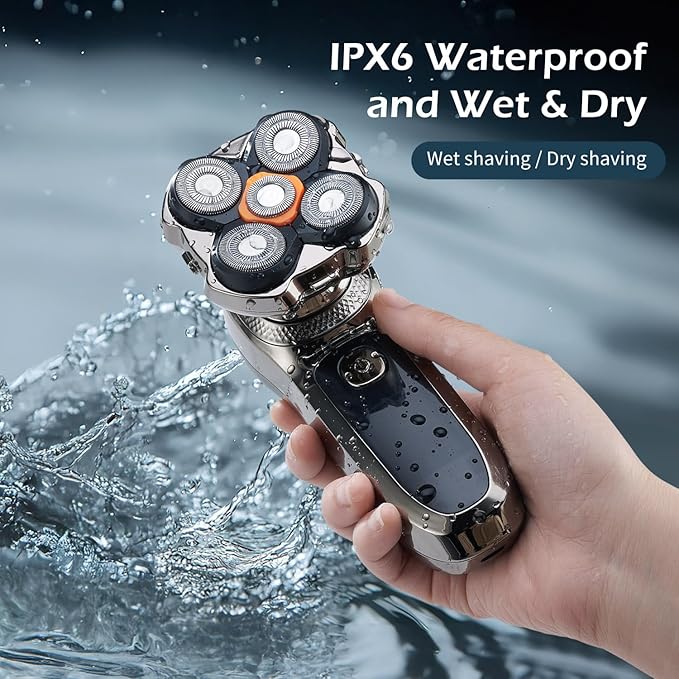 Electric Razor for Head,VoltPanther Head Shavers for Bald Men,Magnetic Detachable Bald Head Shaver,IPX6 Waterproof Wet Dry Razors for Men,LED Display Rechargeable 5D Rotary Shaver with Type C Charge