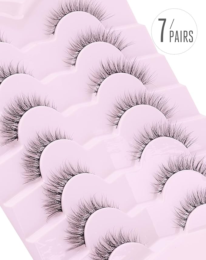 Onlyall Natural Lashes Wispy Lashes Natural Look False Eyelashes Soft Fluffy Fake Eyelashes 7 Pairs D1 Natural (6-13MM)