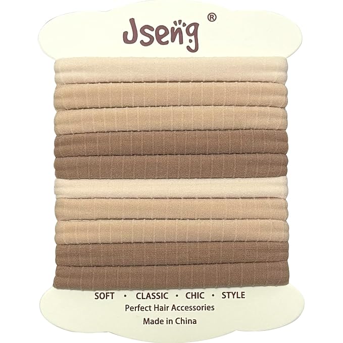 Jseng 10Packs Seamless Hair Ties for Women - Soft No Damage Elastic Hair Accessories for Thick Curly Hair - Neutral Khaki