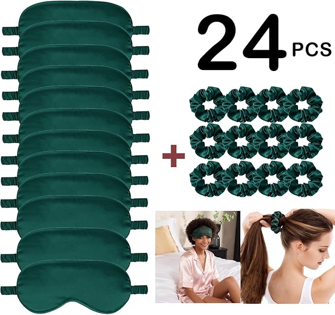 24Pcs Satin Eye Mask Silk Sleep Masks Silky Eyes Cover Blackout Blindfold Eyeshade Scrunchies Hair Ties Travel Wedding Gift