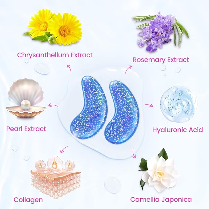 Onespring Eye Masks (8 Pairs) - Travel Essentials - Under Eye Patches for Dark Circles, Puffiness, Fine Lines with Collagen, Revitalises and Refreshes Your Skin, Bridesmaid Gifts for Her