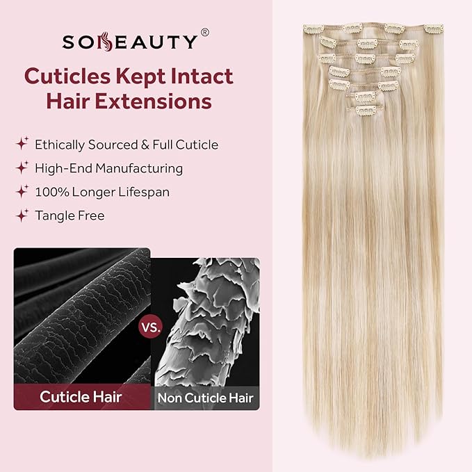 Clip in Hair Extensions Real Human Hair, 100% Remy Hair Extensions Clip Ins, Dark Blonde Highlighted Bleach Blonde Hair Extension for Women, #P18A/613A 18Inch 120G 7PCS