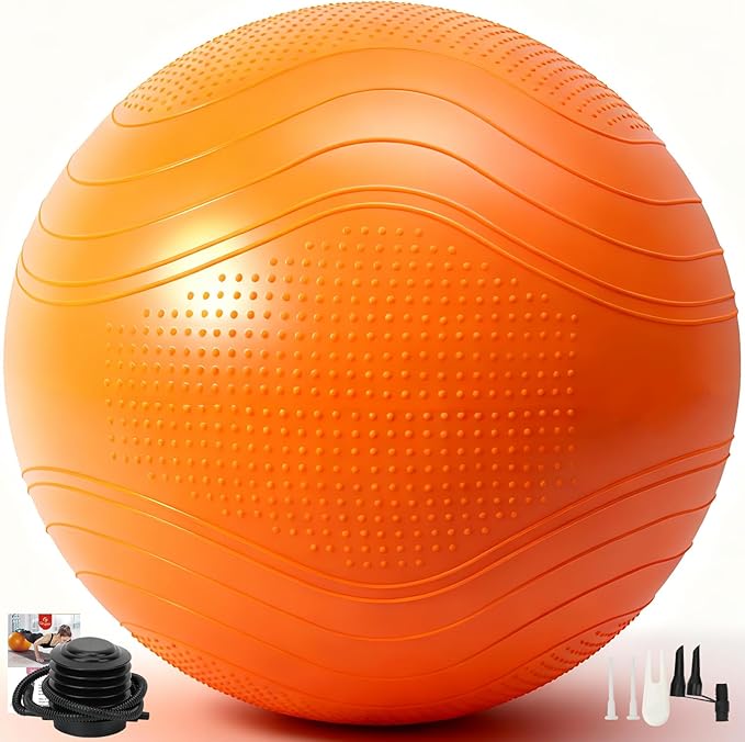 Gruper Yoga Ball, Multiple Sizes Non Slip Exercise Ball for Workout, Birthing, Balance, Stability, Pregnancy, 2200LB Capacity, Anti Burst Chair for Home and Office, Includes Quick Pump & Fitness Guide