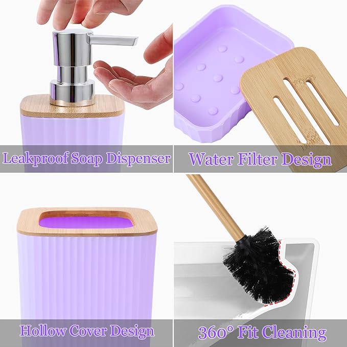 XLHOMO Purple Bathroom Accessories Set, 24PCS Bathroom Accessory Set with Shower Curtain, Bath Towels, Trash Can, Soap Dispenser, Purple Bathroom Accessories for Home