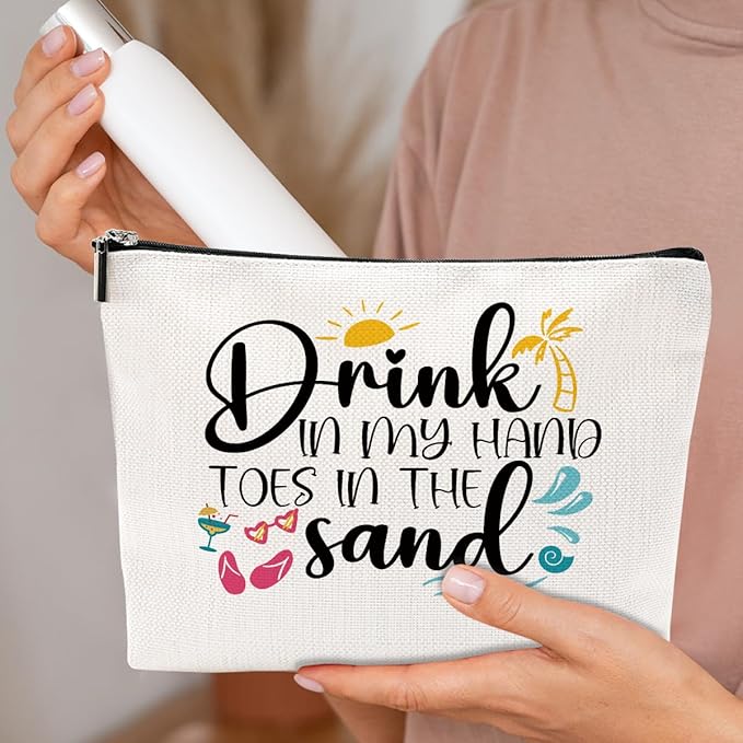 Funny Beach Gifts for Women Cosmetic Bag Vacation Beach Themed Gift for Lovers Bestie Makeup Bag Girls Trip Gifts Travel Stuff Necessities Birthday Christmas Graduation Friendship