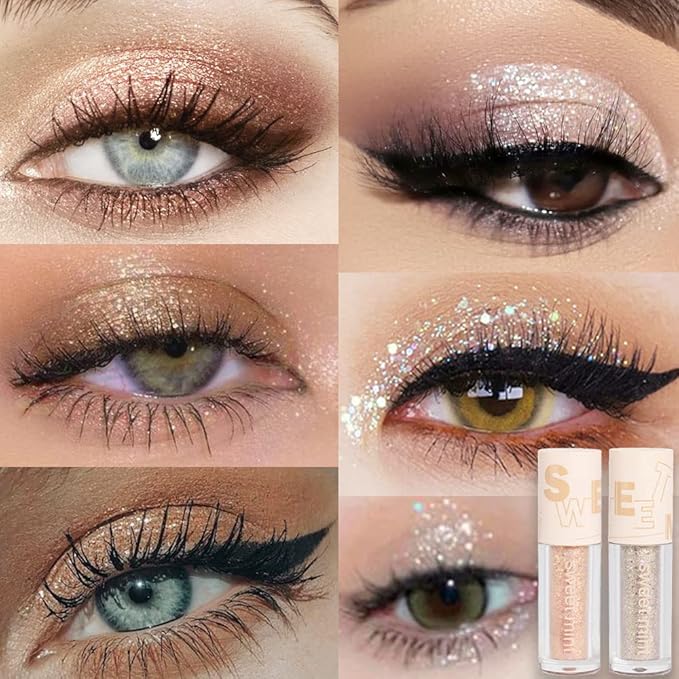 SUAKE Liquid Sparkling Glitter Eye Shadow Sticks – Crystal Silver Golden Eyeshadow, Eyeliner, Eyelid Shimmer Highlight Makeup, sombra de para ojos,Waterproof Quick-Drying