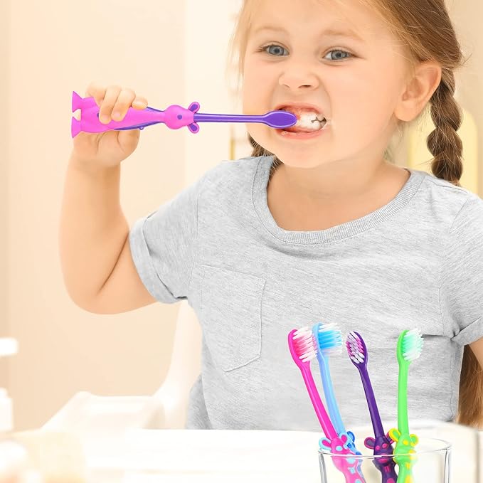 Gerrii Kids Toothbrushes Bulk Soft Lovely Little Kangaroo with Covers Suction Cup Individually Wrapped for Children Toddler Home School Camp Daycare Travel (50 Pcs)