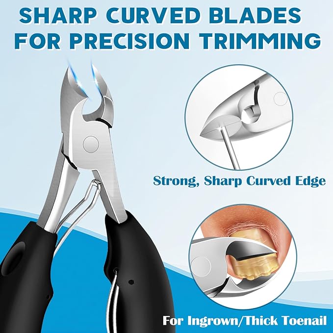 Heavy Duty Toenail Clippers for Thick Nails, 7-in-1 Pedicure Kit with Catcher for Seniors & Men, Professional Wide Jaw Ingrown Toe Nail Clipper Set, Podiatrist Tool
