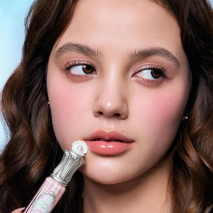 Flower Knows Shell's Jewel Nourishing Lip Glaze,Hydrating Pinky Apricot Lip Gloss with Hyaluronic,Moisturizing Plumping Oil,Non-Sticky,0.16 Fl.Oz(P01 Champagne Pearl)