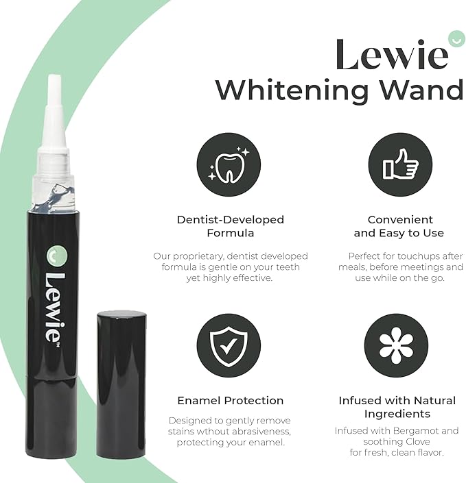 Lewie Teeth Whitening Wand – Dentist-Developed Brightening Pen, Enamel-Safe Formula, Natural Ingredients, Gentle Stain Removal, 4 ml, 2 Pack