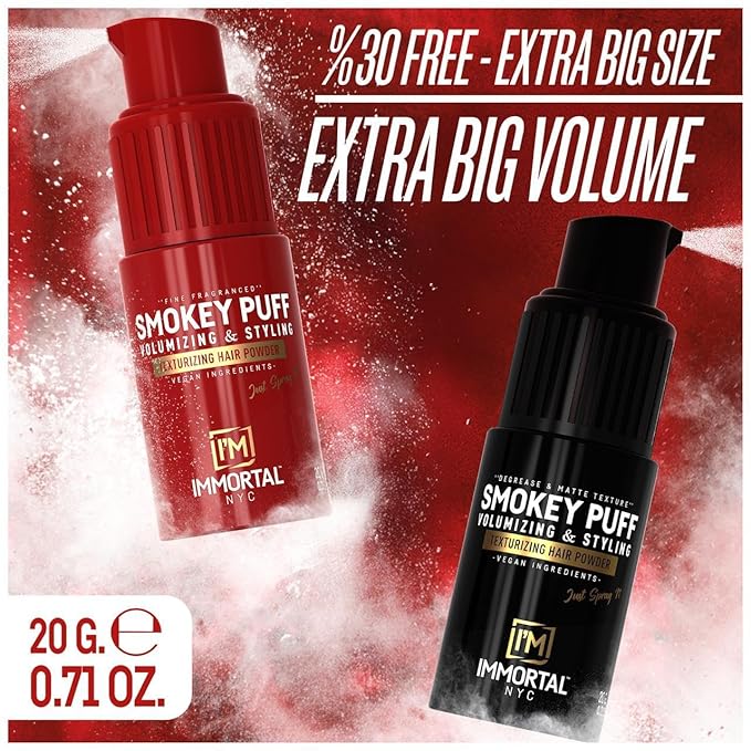 Immortal NYC Smokey Puff Hair Powder – Fine Fragranced & Volumizing Powder for Extra Volume – Vegan, Easy-to-Use, No Residue – 33% Extra Free – Men & Women, All Hair Types