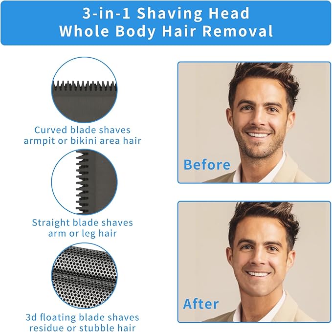 Electric Razor for Men & Women, 3-in-1 Cordless Rechargeable Foil Shaver with LED Display, Waterproof Wet & Dry Painless Body Razor for Face, Nose, and Ear Hair – Travel Friendly (Black)