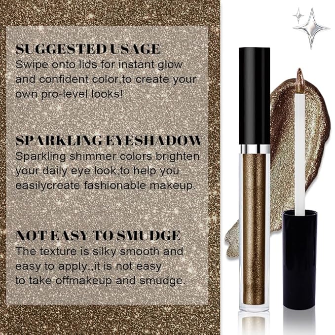 SUAKE Liquid Sparkling Glitter Eyeshadow Stick Pack - High Pigment Shimmer Metallic Eye Shadow, Long-Lasting, White Blue Black Gold Purple Bold Colors,Quicking-Dry (11#-Smoky, Pack of 1)