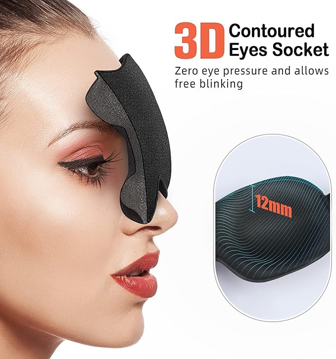 AMAZKER Sleep Mask for Side Sleeper 2 Pack, 3D Contoured Cup Sleeping Mask & Blindfold, Concave Molded Night Sleep Mask, Block Out Light, Soft Comfort Eye Shade Cover for Travel Yoga Nap