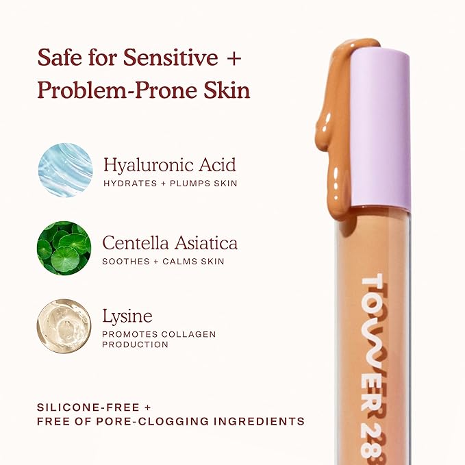 Tower 28 Swipe Serum Concealer - Hydrating Medium-Full Coverage Concealer + Under Eye Brightener - Skin Care Infused Makeup with Hyaluronic Acid + Soothing Centella - 18 Deep/Golden (0.22 oz)