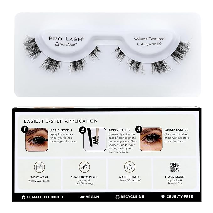Pro Lash SoftWear Professionally Styled Lash Clusters - Seamless, Lightweight Lashes - 7-Day Cluster Eyelash Extensions - Waterproof Lashes Clusters - Single Set - Volume Textured Cat Eye No. 09 Black