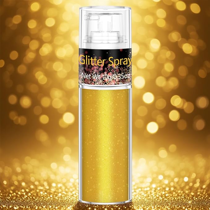Champagne Gold Body Glitter Spray 10g, Holographic Shimmer Mist for Hair, Face Body, Long-Lasting Festival and Party Makeup Glitter, New Year Eve Glow, DIY Sparkle Powder for Crafts
