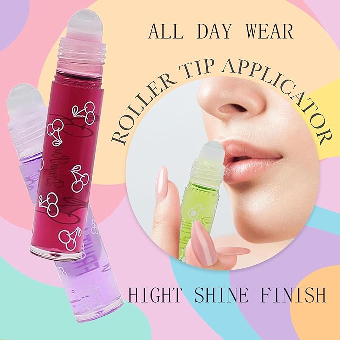 Hydrating Roll On Lip Oil, 6 Pcs Lip Glow Oil Plumpimg Lip Balm Long Lasting Non Sticky Lip Gloss Transparent Colorless Moisturizing Lip Lotion