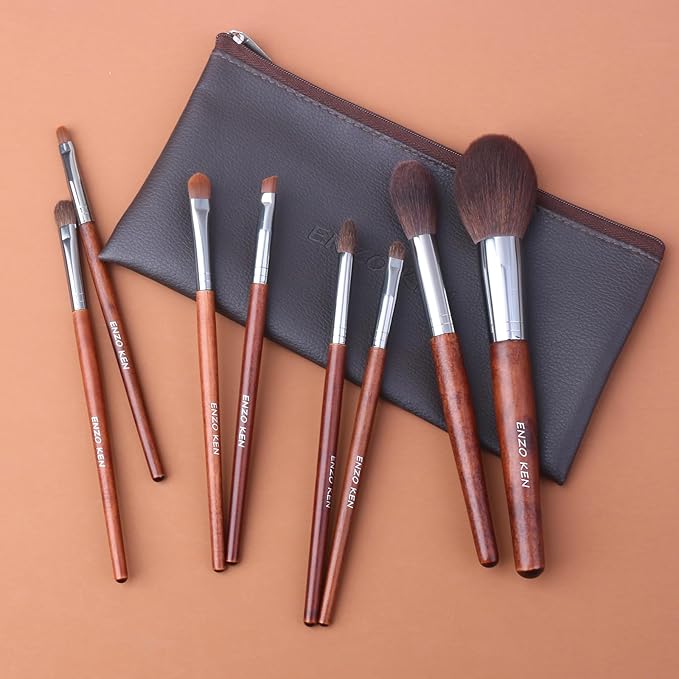 ENZO KEN Walnut Makeup Brushes Set Professional, Natural Pony Hair Makeup Brush Set with Case, Cosmetic Brushes Makeup Set, Natural Bristle Makeup Brushes, Natural Hair Make up Brush Set Professional.