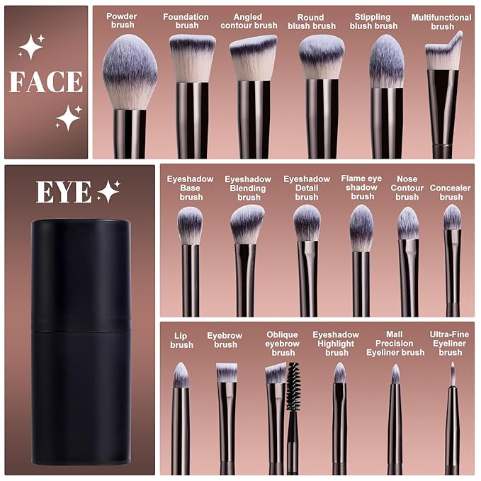 BS-MALL Makeup Brush Set 18 Pcs Premium Synthetic Foundation Powder Concealers Eye shadows Blush Makeup Brushes with black case (Coffee)