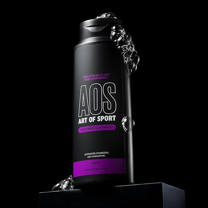 Art of Sport Men’s 2-in-1 Body Wash and Shampoo with Charcoal Activated, Sandalwood Fragrance, Made for Athletes, Defy Scent, 16 fl oz (Pack of 2)