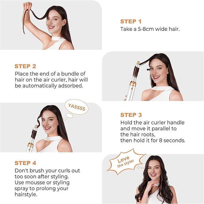 6 in ONE Blow Dryer Brush, Curling Wand Hair Styling Tools Set, Ionic Hot Air Hair Dryer, Massage Oval Hair Dryer, Left&Right Hair Curlers 100-120V (White)