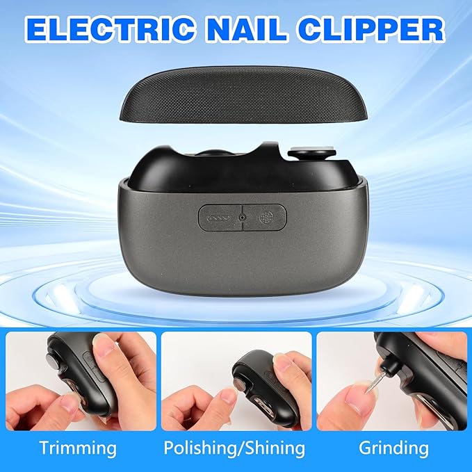 Upgraded Electric Nail Clipper，Smart Nail Clipper， 3-in-1 Automatic Electric Nail Clipper with Polishing，with LED Light and Nail Scraps Storage - USB Rechargeable for Kids, Adults, Seniors (White)