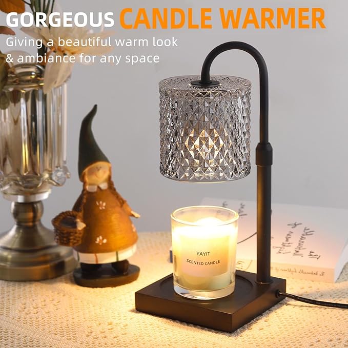 Candle Warmer Lamp with Timer Dimmer Adjustable Height, Candle Warmer with 2 Bulbs for Jar Candles, Home Decor, for Women Birthday