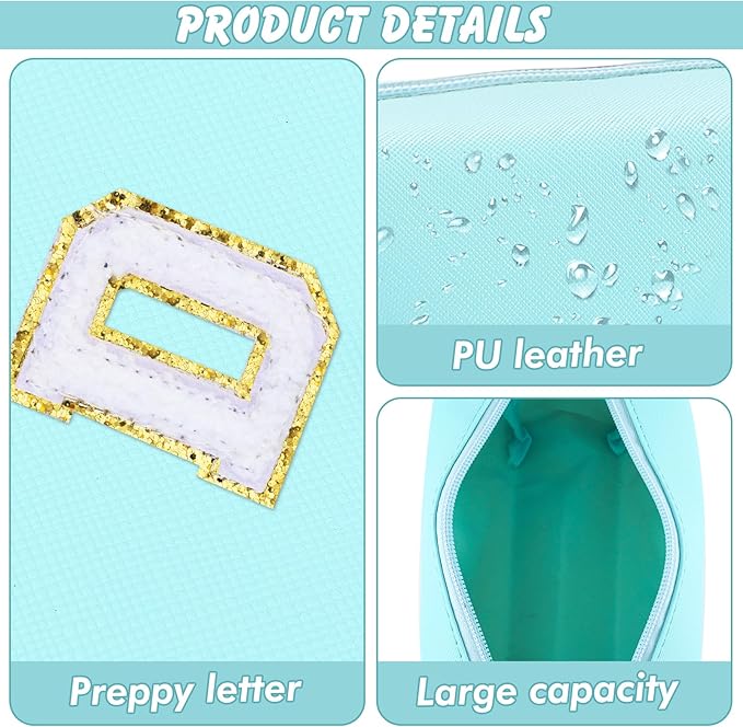 URSKYTOUS Gifts for Girls Initial Makeup Bag Personalized Cosmetic Bag with Zipper Cute Travel Toiletry Bag Waterproof PU Preppy Makeup Pouch Birthday Gift for Teen Girls Women(Blue D)