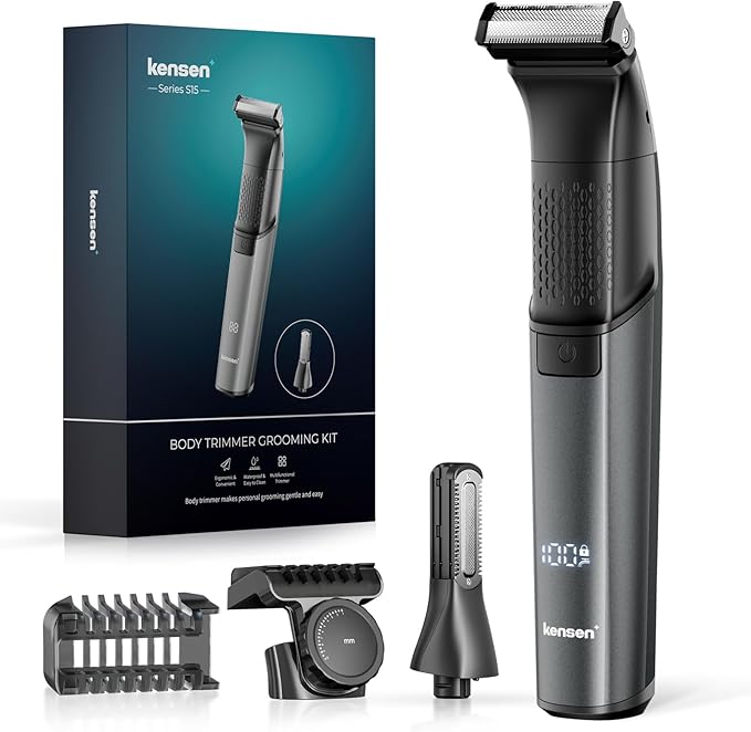 Body Hair Trimmer for Men - 6.0 Upgraded Electric Beard Trimmer, Christmas Gift 2-in-1 Dual-Head Shaver & Body Groomer for Face IPX6 Wet/Dry Use Groin & Ball Hair Painless Electric Razor Black