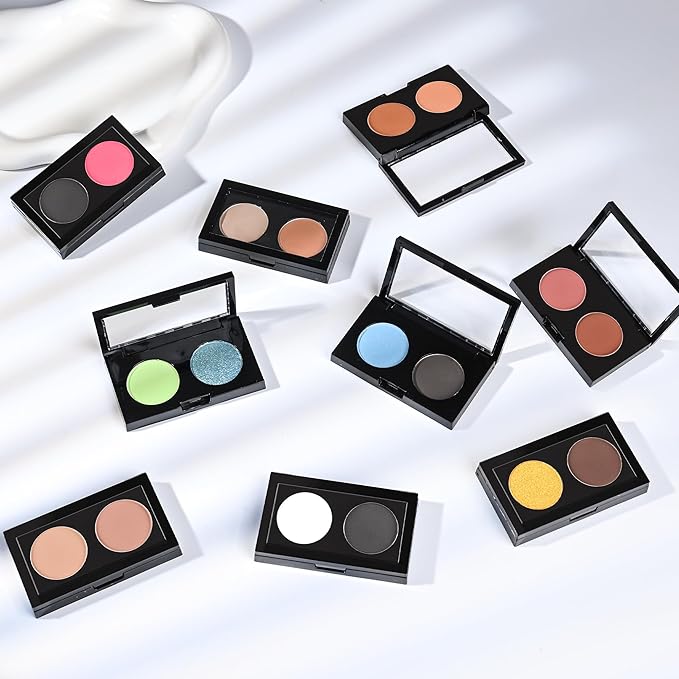 Duo Eye Shadow Powder，Pink&Black Matte Eyeshadow Makeup Palette，Neutral Shades Eyeshadow Palette for Woman Daily Eyes Looks，Highly Pigmented，Smooth, Blendable，sombras de ojos, Cruelty-Free 07