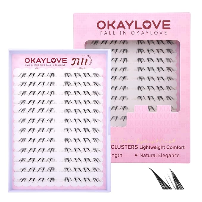 OKAYLOVE Bottom Lash Clusters DIY Eyelash Extensions, Tilt 6-8mm Lower Lashes Wispy Bottoms Individual Lashes, 96pcs CC Curl Natural Invisible Band Eyelash Clusters for Bottom Eyelashes Extension