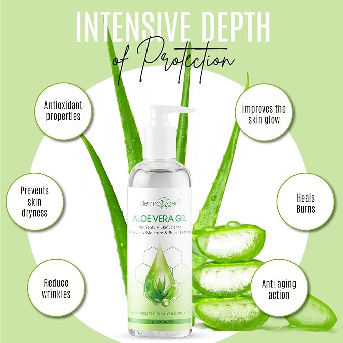 DERMAXGEN Aloe Vera Gel with Witch Hazel, Vitamin C, and Vitamin E - Skin Soothes, Moisture, and Repair Formula for Face and Body - Nutrient-Rich, Organic 100% Pure Aloe Vera - 12 FL OZ