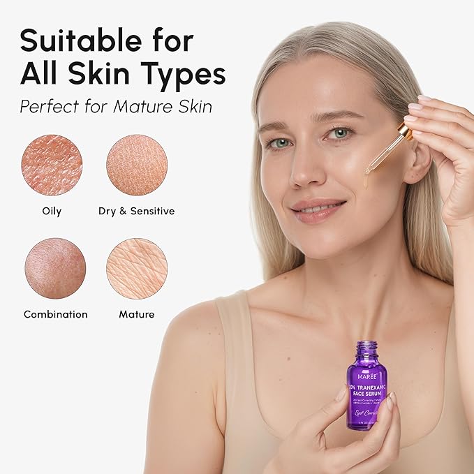 MAREE 20% Tranexamic Acid Serum Complex with Niacinamide & Vitamin C – Serum for Face & Body Dark Spot Corrector – Age Spots Hyperpigmentation Care Remover – Brightening Acido Tranexamico para Manchas