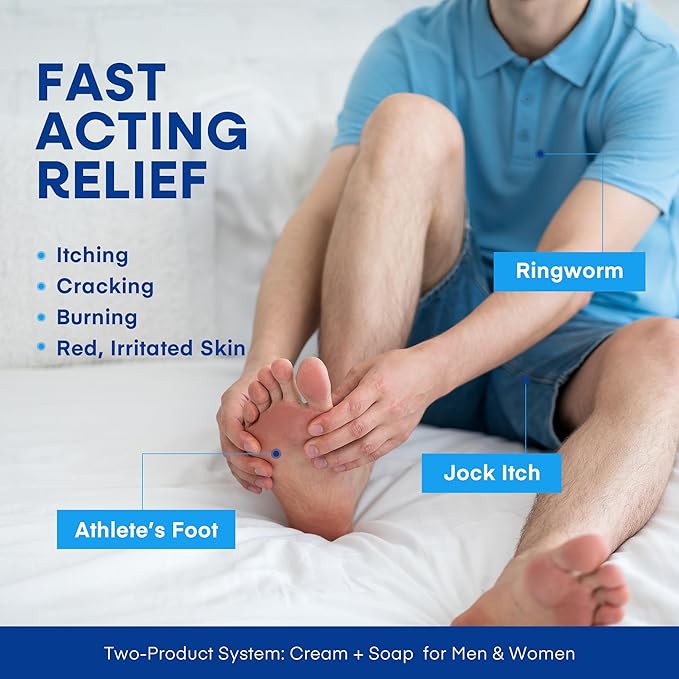 Hermon Clotrimazole Antifungal Treatment Cream & Soap Kit: Antifungal Cream for Athletes Foot, Jock Itch, Ringworm with Anti Fungal Soap - Relieves Itching Burning Cracking - 57g Tube / 113g Bar
