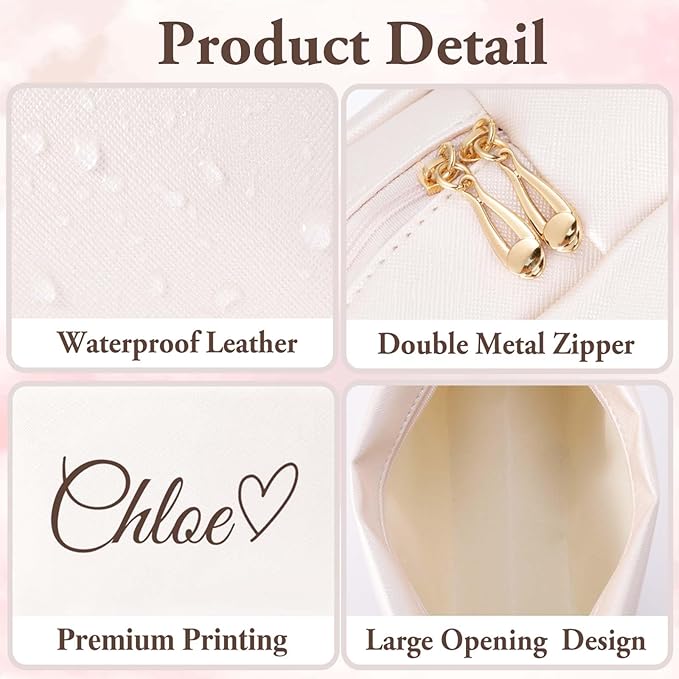 Fincekoom Valentines Day Gifts for Her Teen Girls, Personalized Makeup Bag with Name & Birth Flower, Custom Leather Cosmetic Bags for Women, Customized Travel Toiletry Bag Gifts for Bridesmaid Wedding