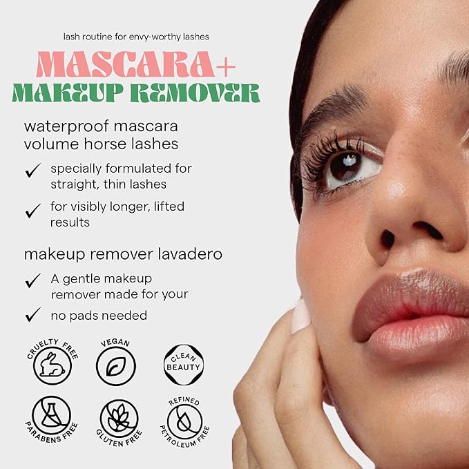 SARELLY Lash Kit | Horse Lashes Mascara + Lavadero Eye Makeup Remover | Waterproof Volume & Gentle Removal | Vegan & Cruelty-Free