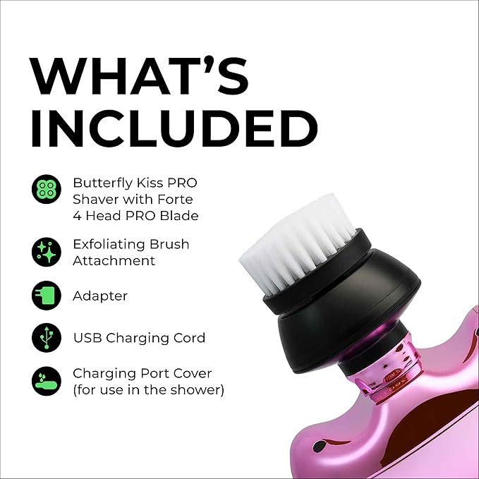 Skull Shaver Butterfly Kiss PRO - Women's Electric Shaver for Bikini Line, Legs & Body - Wet & Dry Use - Ergonomic, Hypoallergenic Blades - 60 Minutes Cordless Use - Pink