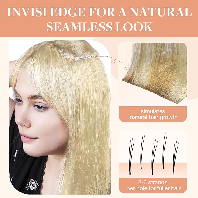 GOO GOO Invisi Edge Clip in Hair Extensions Set, 18inch 140g, 4pcs Injected Seamless PU Clip ins and 3pcs Classical PU Clip ins, Virgin Real Human Hair, #P16/22A