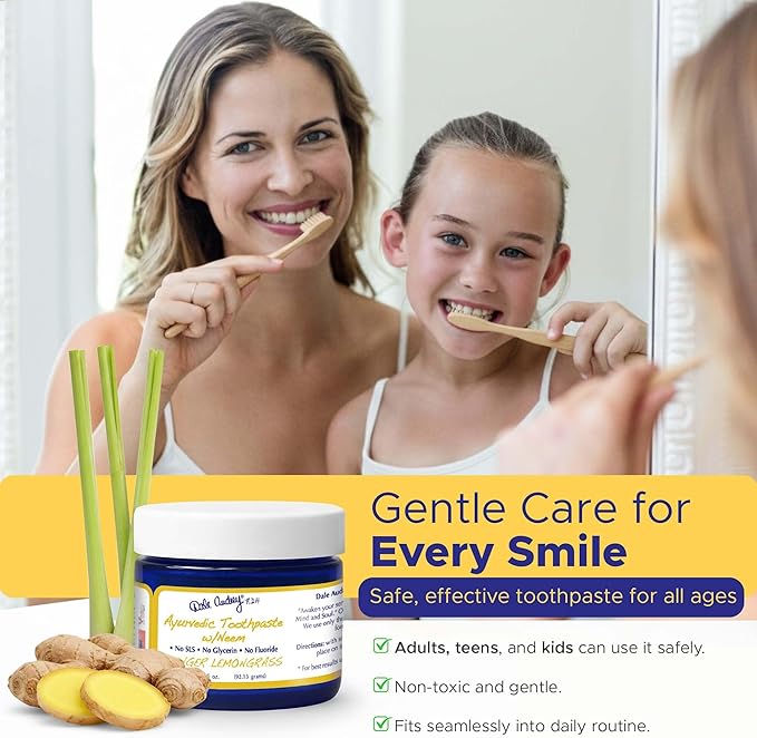 Dale Audrey Ayurvedic Mineralizing Tooth Paste, Organic Ginger Lemongrass Flavor for Teeth Whitening and Fresh Breath, Enamel Repair Vegan Toothpaste | Natural Toothpaste Fluoride Free-3.25 Oz