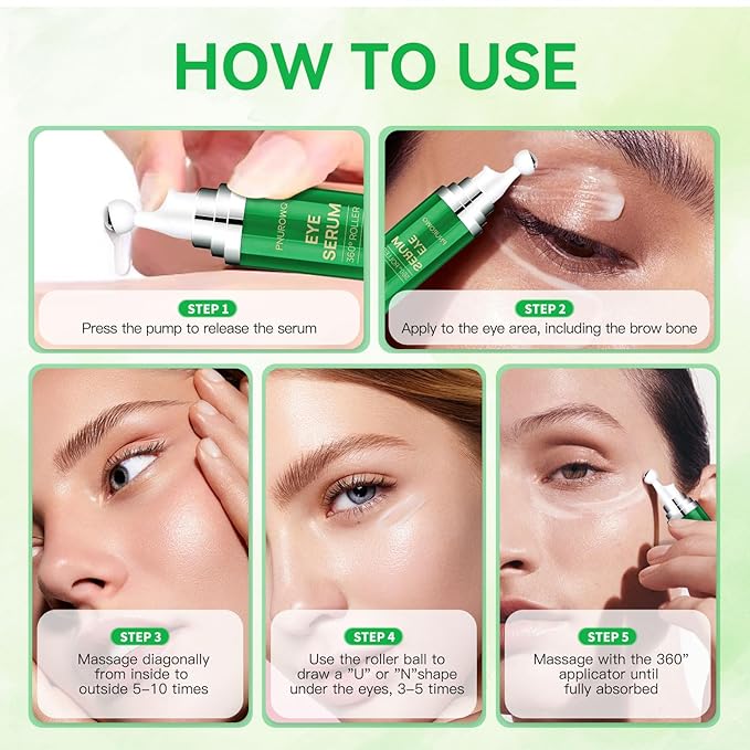 5% Caffeine & Retinol Eye Cream for Dark Circles, Bags, Puffiness & Wrinkles - Anti Aging Under Eye Serum with 360° Roller Ball - Men & Women Dark Circle Treatment