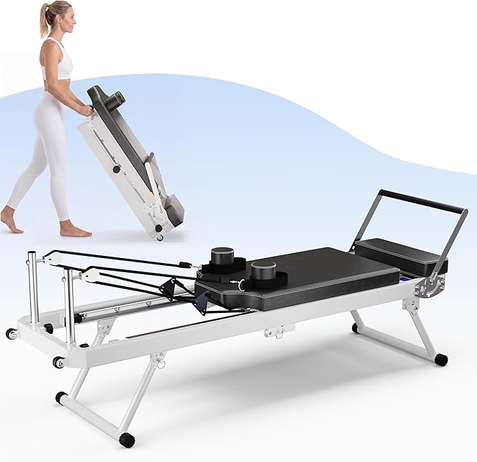 Pilates Reformer Machine, Foldable Pilates Equipment for Home Use and Gym Workout, Adjustable Resistance, 330 lbs Weight Capacity, for Advanced and Beginners Users
