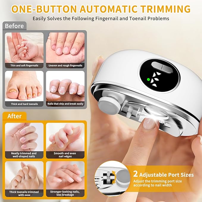 2026 Upgraded 3-in-1 Electric Nail Clipper,Rechargeable Electric Nail File & Toenails, 6 Speeds with LED Light & Nail Debris Storage,Suitable for Children,Adults,Seniors to use Electric Nail Trimmer