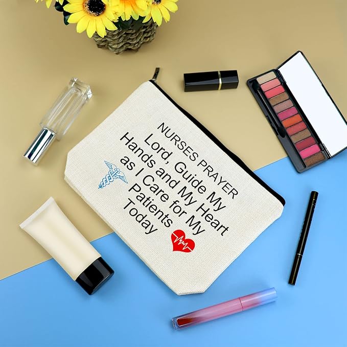 Nurse Prayer Gifts Makeup Bag Nursing Student Graduation Inspirational Gift for New Registered Nurse RN Christmas Birthday Present Nurses' Week Cosmetic Bag Travel Zipper Toiletries Pouch