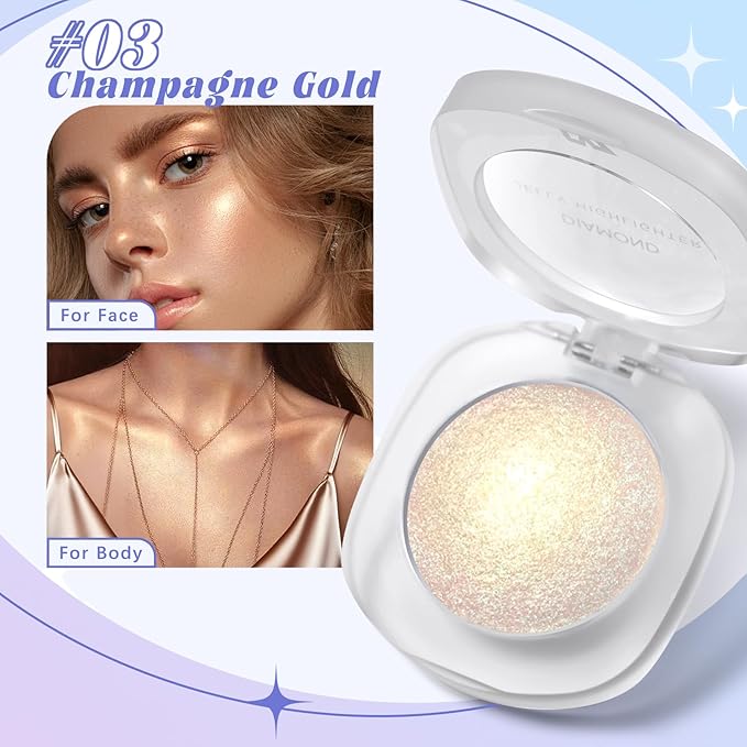 Holographic Duochrome Gold Silver Eyeshadow&Highlighter Palette Makeup, Color Shift Glitter Iridescent Cream Highlighter, Smooth Long Lasting Sparkling Facial Illuminator Palette Makeup #03